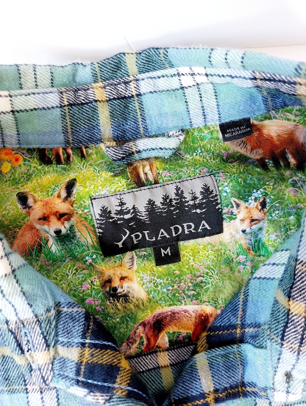 Fox Blue Plaid Flannel Pladra Shirt  Medium 100% Cotton Made In USA Western - Picture 4 of 7